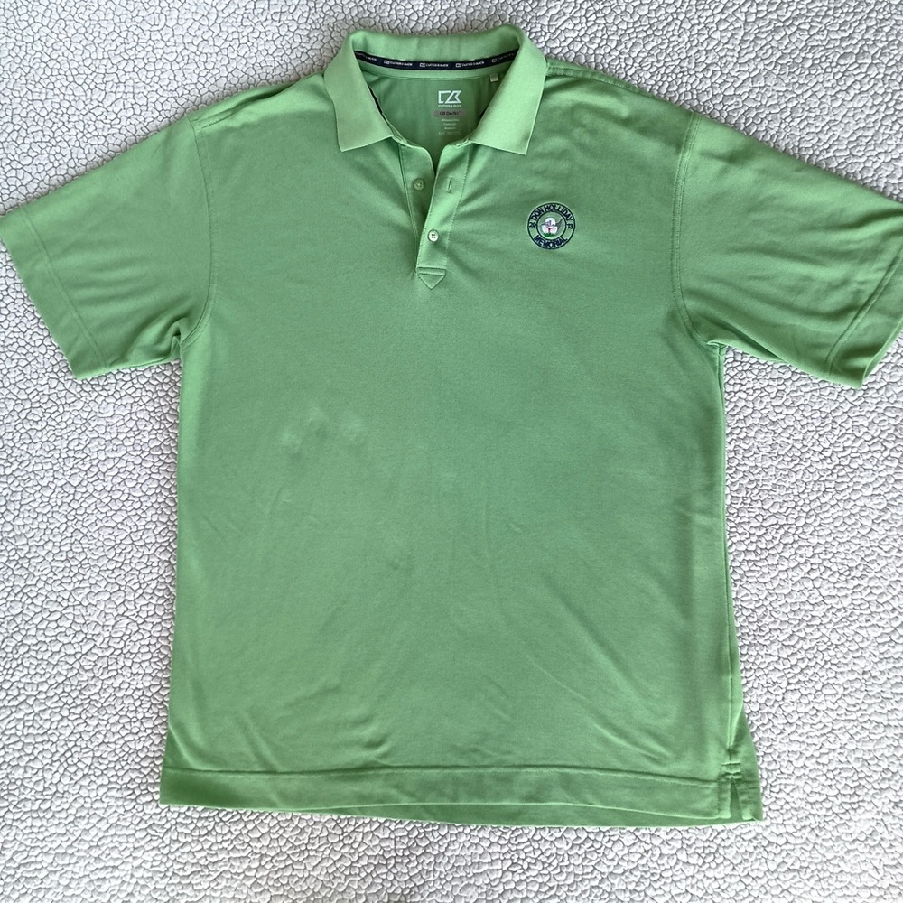 Cutter and Buck Mens Polo Shirt Golf Shirt L Green Button Up Short Sleeve Shirt